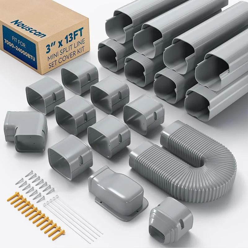 7, 6 cm x 3, 5 m Mini-Split-Linien-Set mit flexiblem K, Upgrade PP dekoratives Minisplit-Lineset-Abdeckungs-Set, Linienversteckung für Mini-Split, Klimaanlage, Zentralstrom, HVAC und — Heizung Warmepumpe
