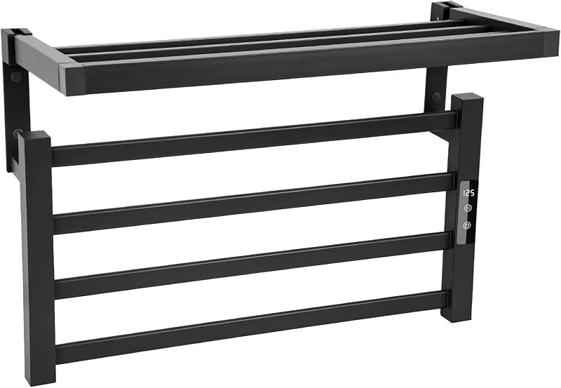 4 Stangen Handtuchwärmer Rack mit oberer Ablage, elektrisch wandmontierter beheizter Handtuchhalter mit Timer und Temperaturregelung, Handtuchheizer, hartverdrahtet, steckbar, heiße — Heizung Warmepumpe