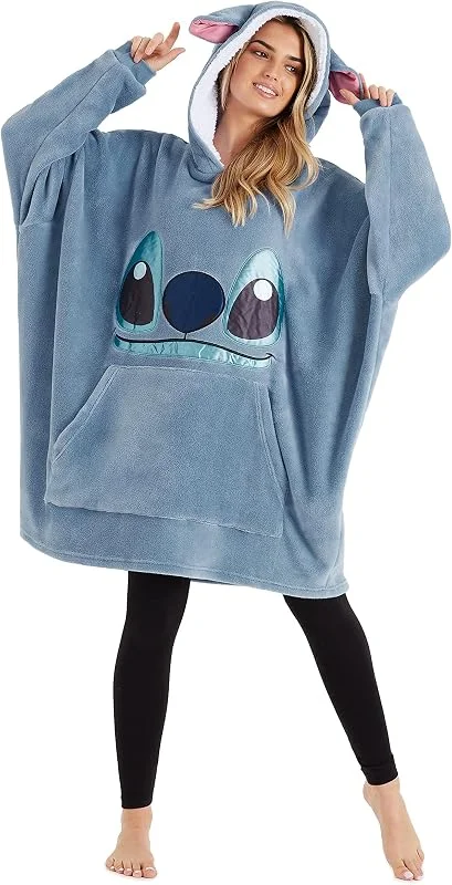 Disney Stitch Kapuzenpullover Damen Oversize Hoodie Decke mit Ärmeln Sherpa Weiche Warme und Komfortable Geschenke für Frauen Teenager — Heizkleidung