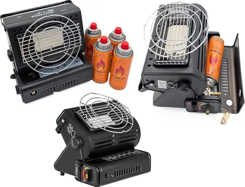RSonic 90° drehbar tragbare Gasheizung, Keramik-Brenner, 1.3KW, Gasstrahler Heizung, Outdoor, Camping, Angeln Mini Heizer, (Gasheizung + 4 Stück Gaskartusche) — Heizung Warmepumpe