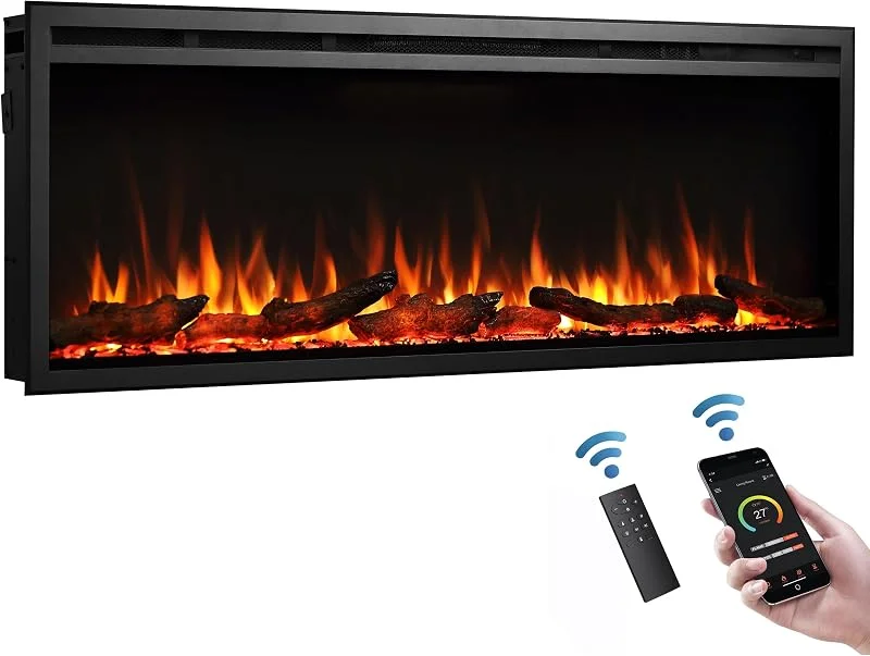 BALDERIA Elektrokamin Atalanta 50 Zoll, Einbaukamin 1500W, Schwarz — Heizung Warmepumpe