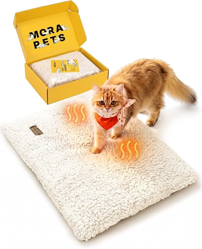 Mora Pets Selbstheizende Katzendecke Selbstwärmend Decke Katze, Heizdecke für Katze Ohne Strom, Wärmedecke Angenehm Geräuschlos, Katzen Decke Flauschig & Rutschfester, 61 x 46 cm — Heizung Warmepumpe
