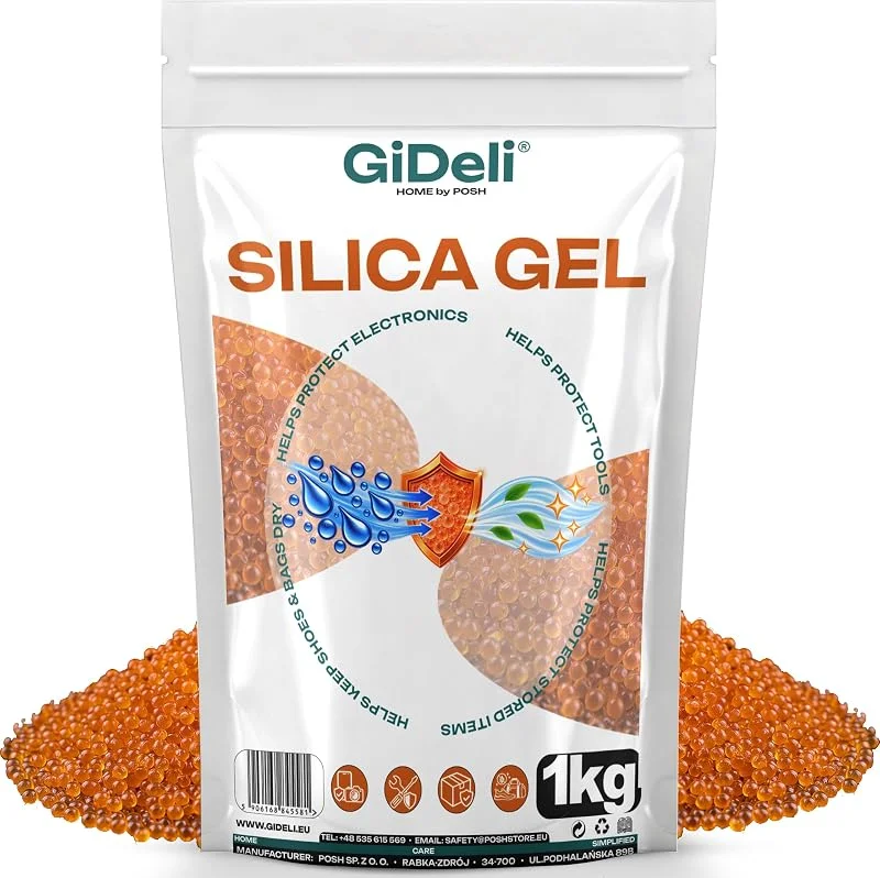 GiDeli Silica Gel Kugeln Orange, Feuchtigkeitsabsorber, 1kg im Doypack — Luftbefeuchter