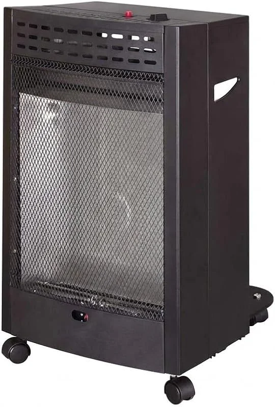 Gazcamp Blueflame Mobile Gasheizung, 4, 2 kW, mit ODS Sauerstoffmangelsicherung, Piezozündung, für Propan, Butan, LPG, 2 Heizstufen, 430 x 460 x 743 mm, Schwarz, mit Rollen — Heizung Warmepumpe