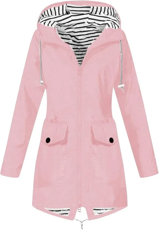 FUPODD Damen Regenjacke Leichte Wasserdichte Regenmantel Mit Kapuze Windbreaker Übergangsjacke Atmungsaktiv Mantel Outdoor Jacke Kordelzug Funktionsjacke Frauen Zum Wandern Reisen Treking Fahrrad — Heizkleidung