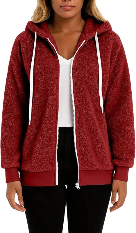 Ansenesna Teddyjacke Damen Mit Kapuze Winterjacke Warm Gefüttert Flauschig Teddy Fleecejacke Winter Teddyfleece Jacke Frauen Teddyfell Plüsch Damen-Jacken Teddyfutter Fleece Mantel Plüschjacke — Heizkleidung