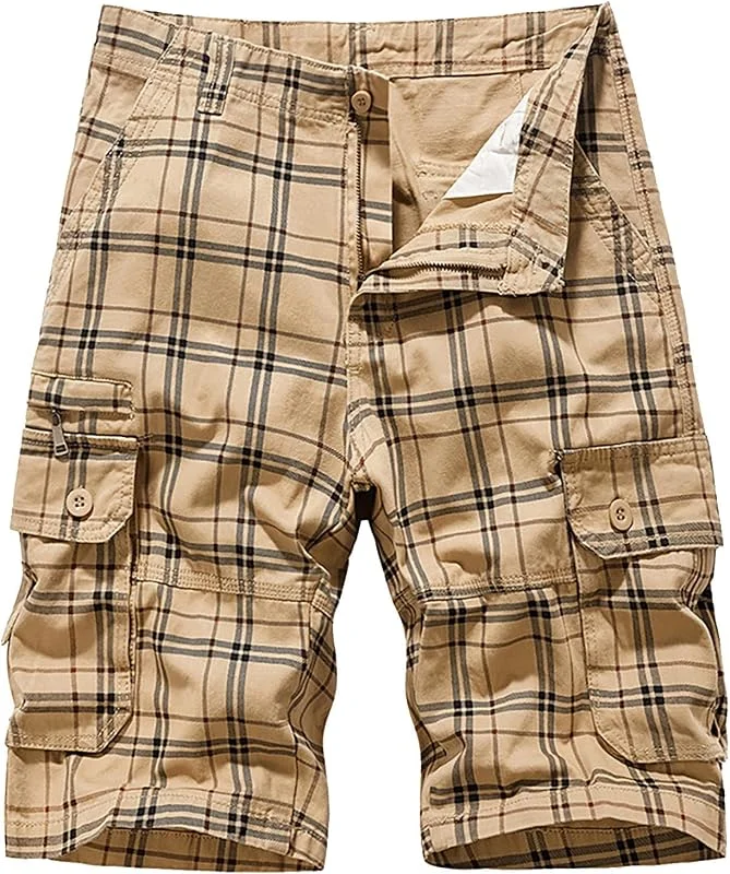 Cargohose Herren Stretch Kurz - Cargo Shorts Herren Kariert Kurze Bermuda Hose Regular Fit Baumwolle Short Mit Taschen Elastische Taille Sommer Freizeithose Atmungsaktiv Outdoorhose — Heizkleidung