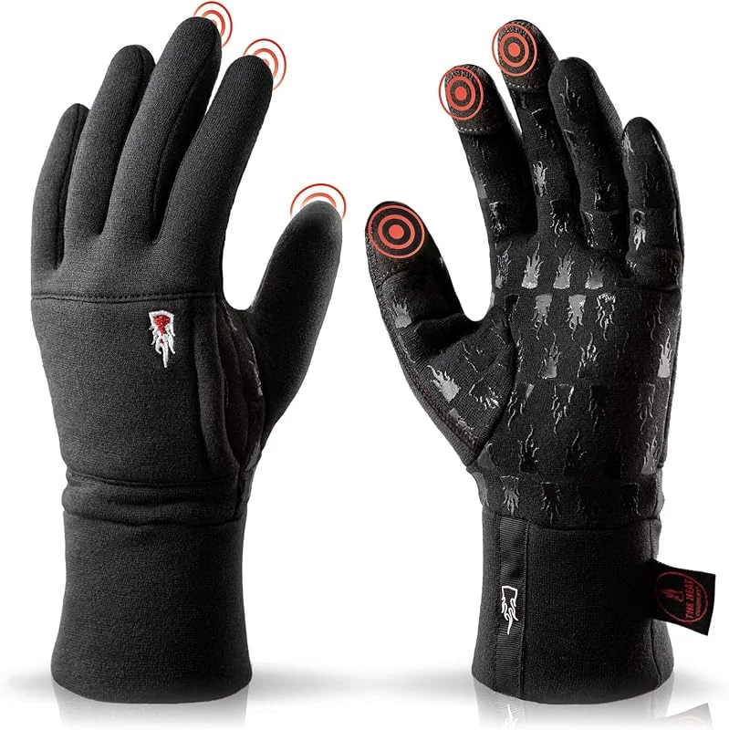 THE HEAT COMPANY - Merino Liner PRO - Unterziehhandschuhe - Premium Qualität Touchscreen Handschuhe Aus Merino Wolle - Sporthandschuhe Für Damen Und Herren, Schwarz — Heizkleidung