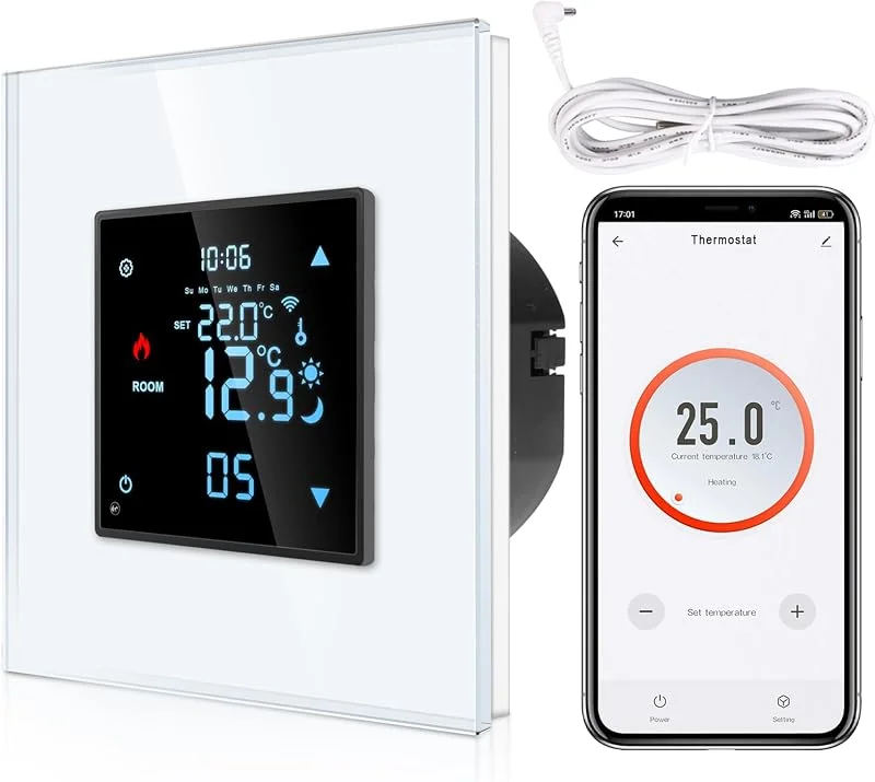 CNBINGO Smart Thermostat Unterputz mit Fühler, WLAN Raumthermostat Weiß — Heizung Warmepumpe