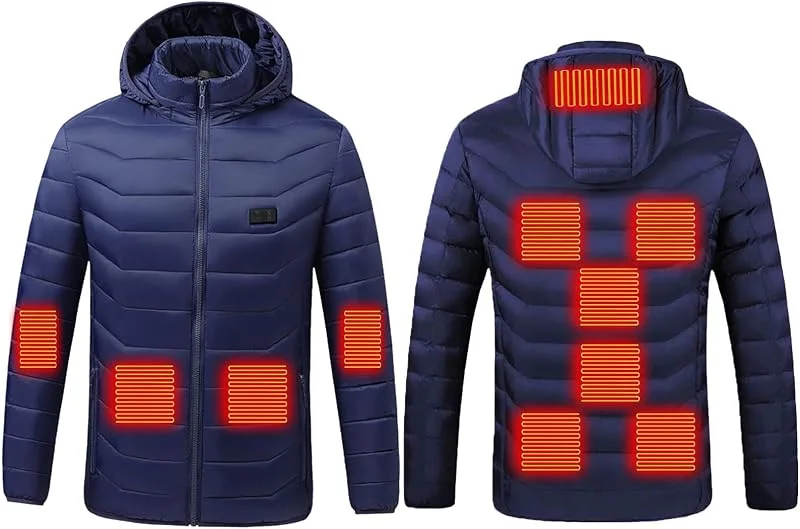 Beheizbare Jacke Damen Herren Elektrisch Beheizbare Winter Outdoor Jacke Softshell Daunenjacke mit 3 Temperaturregler 21 Heizzonen Wasserdichte Winddichte Mäntel für Camping Wandern Golf — Heizkleidung