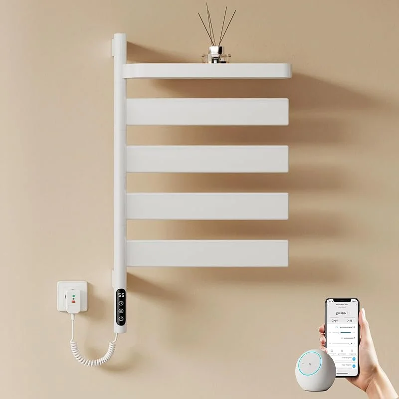EMKE Elektrischer Handtuchheizkörper 769x450 mm, 180° schwenkbarer Badheizkörper mit WiFi-App-Steuerung, flacher Handtuchwärmer mit Thermostat & Timer, 120 Watt, IP45, Weiß — Heizung Warmepumpe